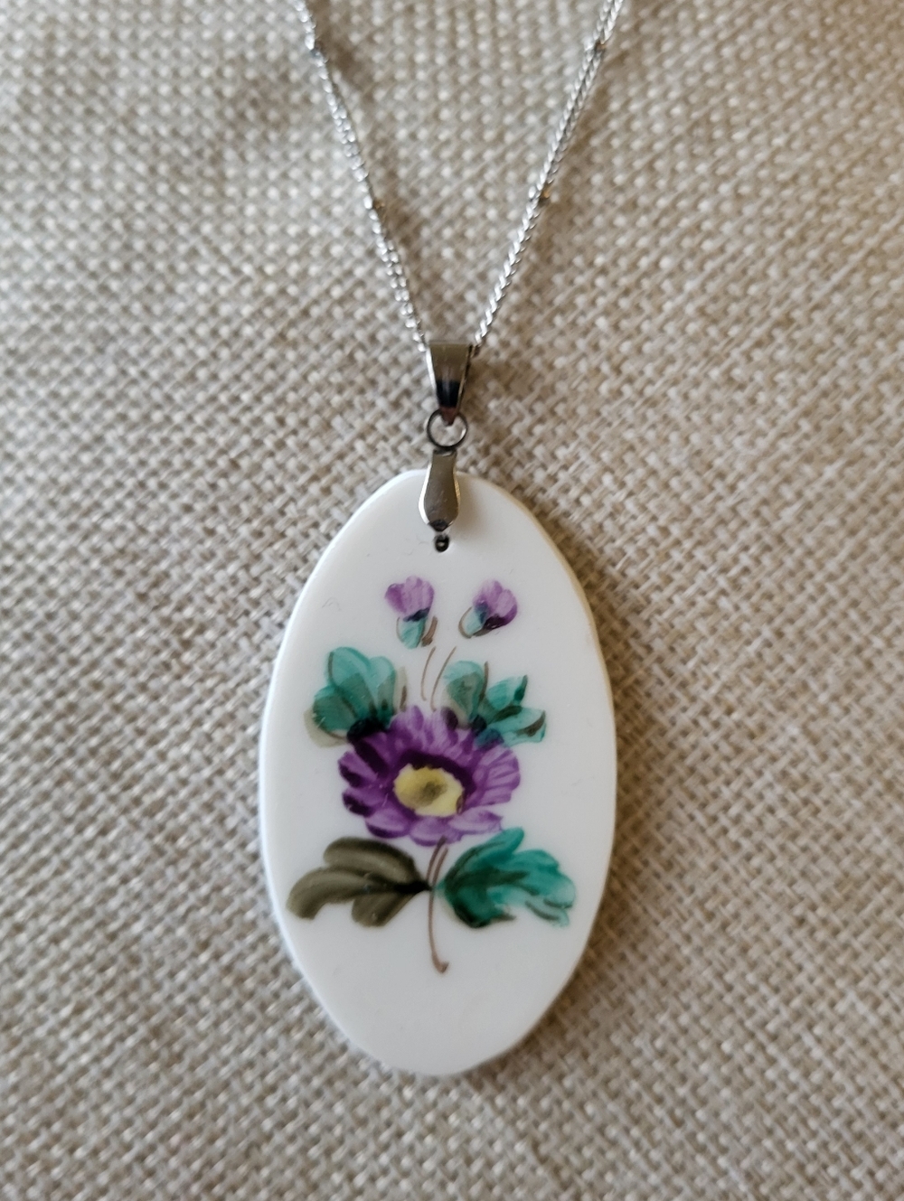 Antique Early 1900 Limoges "Flora" Broken Plate Pendant. Hand-painted